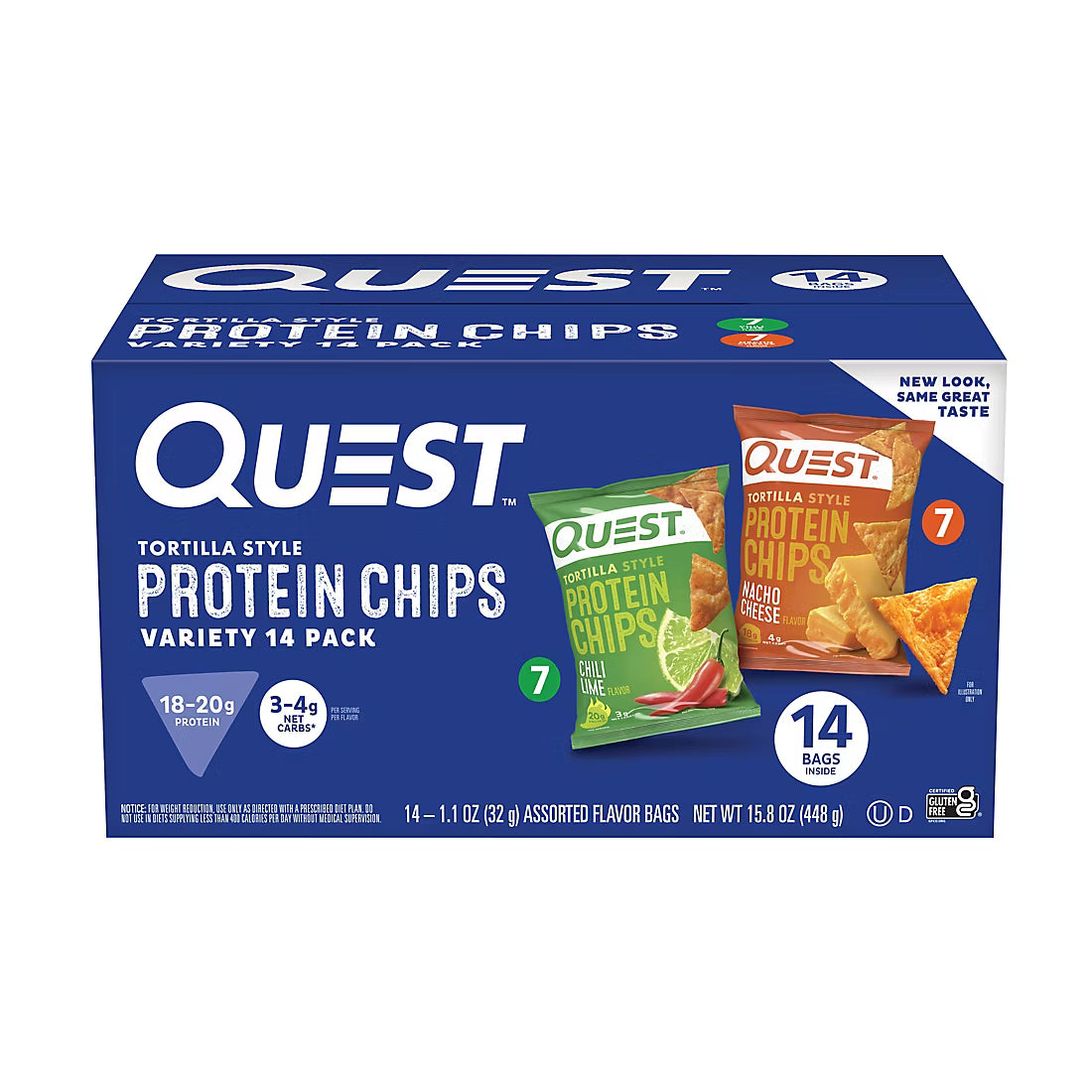 Quest Tortilla Chips Variety Pack, Nacho Cheese and Chili Lime (14 ct)