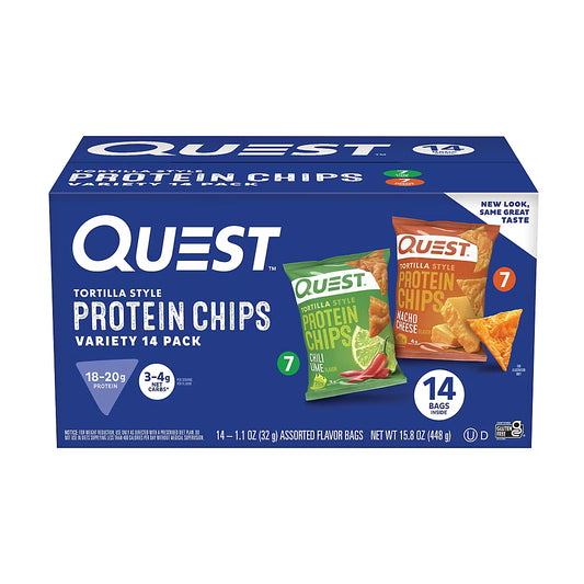 Quest Tortilla Chips Variety Pack, Nacho Cheese and Chili Lime (14 ct)