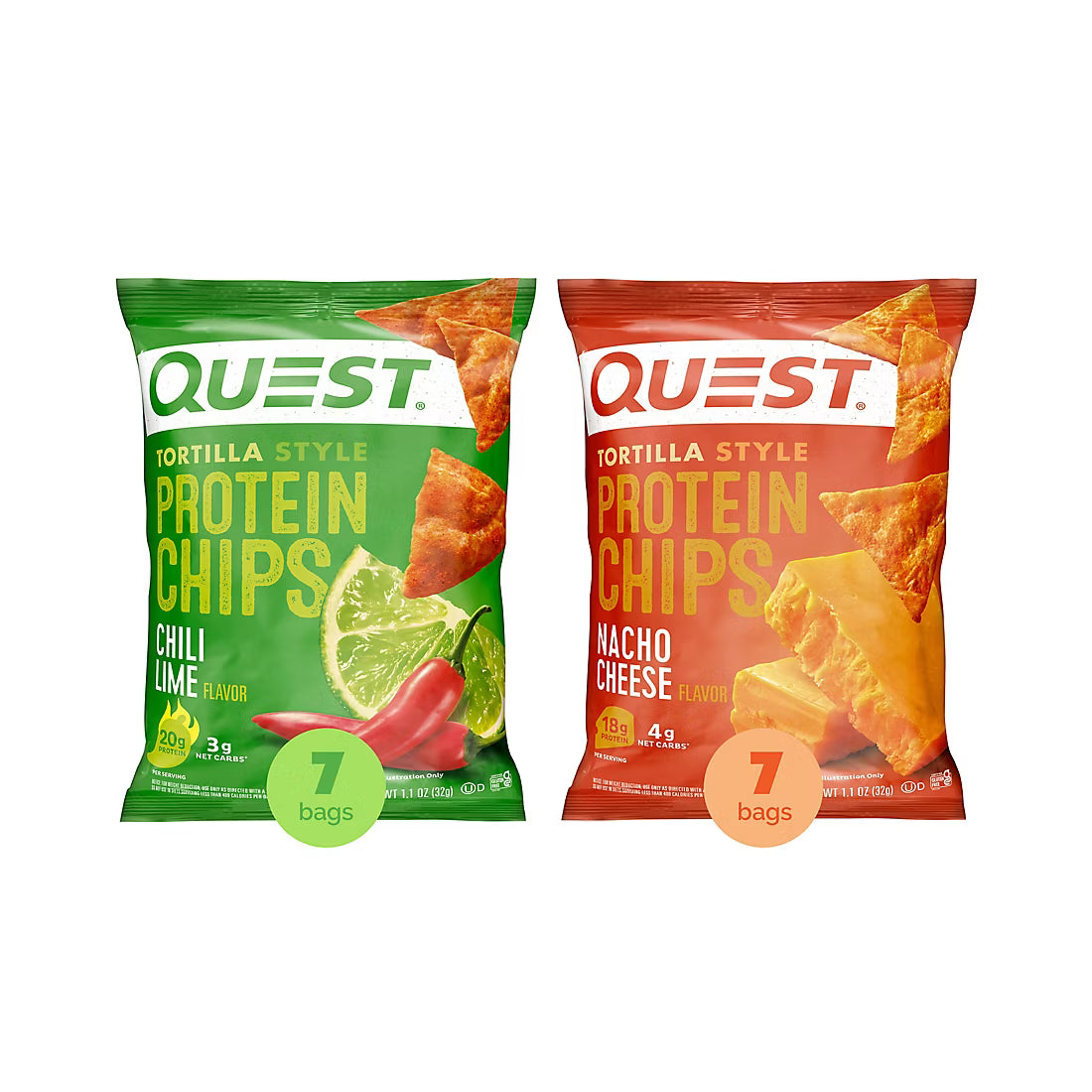 Quest Tortilla Chips Variety Pack, Nacho Cheese and Chili Lime (14 ct)
