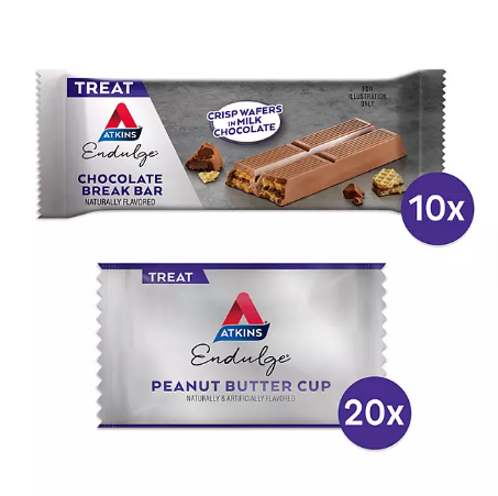 Atkins Endulge Peanut Butter Cup Chocolate Break Bar Variety Pack (30 ct)