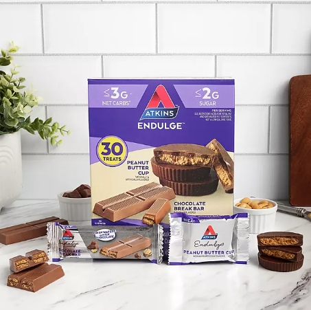 Atkins Endulge Peanut Butter Cup Chocolate Break Bar Variety Pack (30 ct)