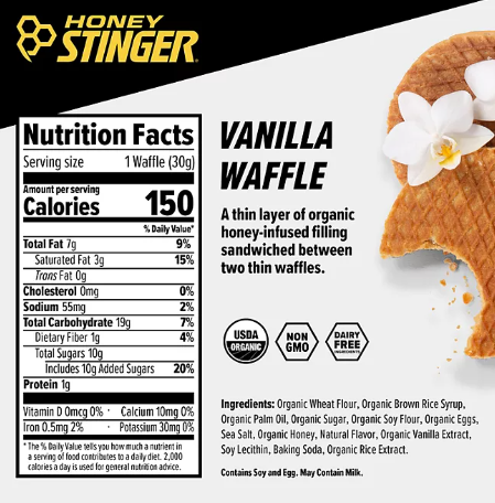 Honey Stinger Organic Waffle Box Pack, Vanilla (12 ct)