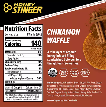Honey Stinger Gluten Free Waffle Box Pack, Cinnamon (12 ct)