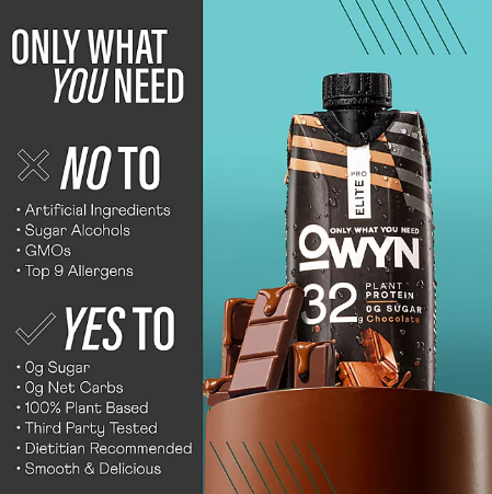 OWYN Pro Elite 32g Keto Plant Protein Shake, Chocolate (11.15 fl oz, 15 pk )