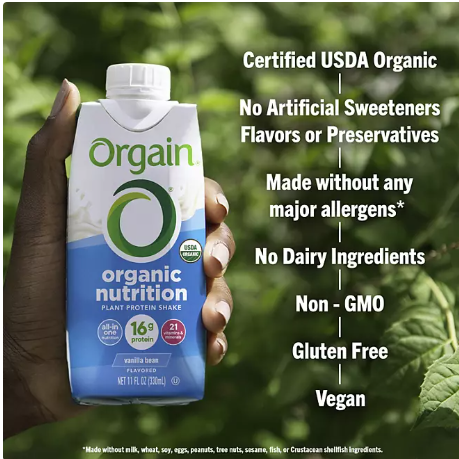 Orgain Organic Nutrition 16g Vegan Plant Based Protein Shake, Smooth Chocolate (11 fl. oz , 12 ct)