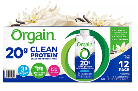 Orgain 20g Clean Protein Grass-Fed Protein Shake, Vanilla Bean (11 fl. oz , 12 pk)