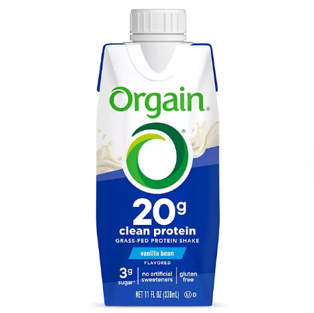 Orgain 20g Clean Protein Grass-Fed Protein Shake, Vanilla Bean (11 fl. oz , 12 pk)