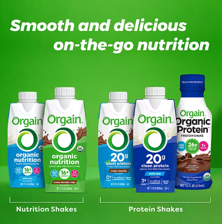 Orgain 20g Clean Protein Grass-Fed Protein Shake, Vanilla Bean (11 fl. oz , 12 pk)