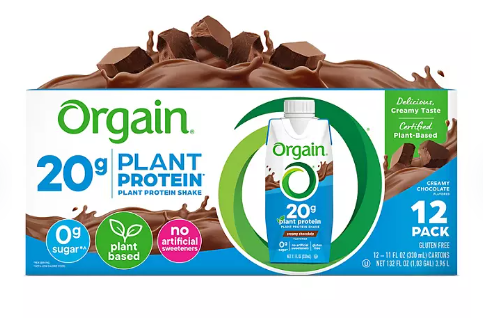 Orgain 20g Plant Based Protein Shake, Chocolate (11 fl. oz 12 pk)