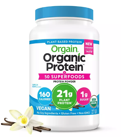 Orgain Organic 21g Plant-Based Protein Powder + Superfoods, Vanilla (2.7 lbs)