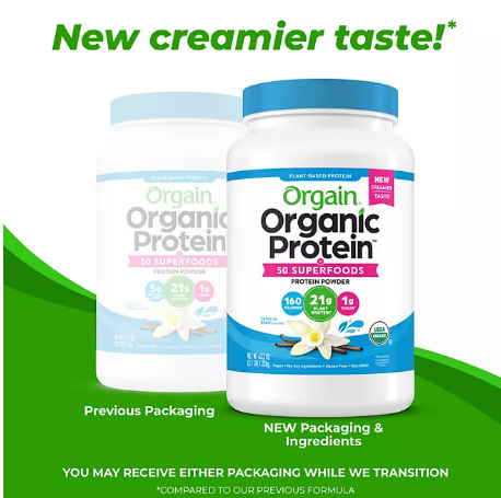 Orgain Organic 21g Plant-Based Protein Powder + Superfoods, Vanilla (2.7 lbs)