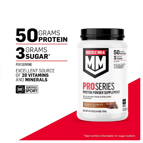 Muscle Milk Pro Series 50g Whey Protein Powder, Knockout Chocolate (2.54 lbs)