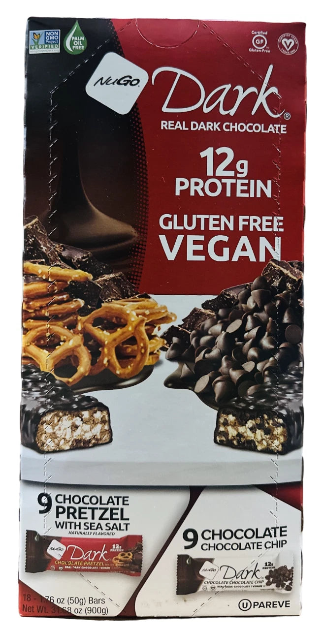 NuGo Dark Chocolate Gluten Free Protein Bar, Variety Pack (18 ct)