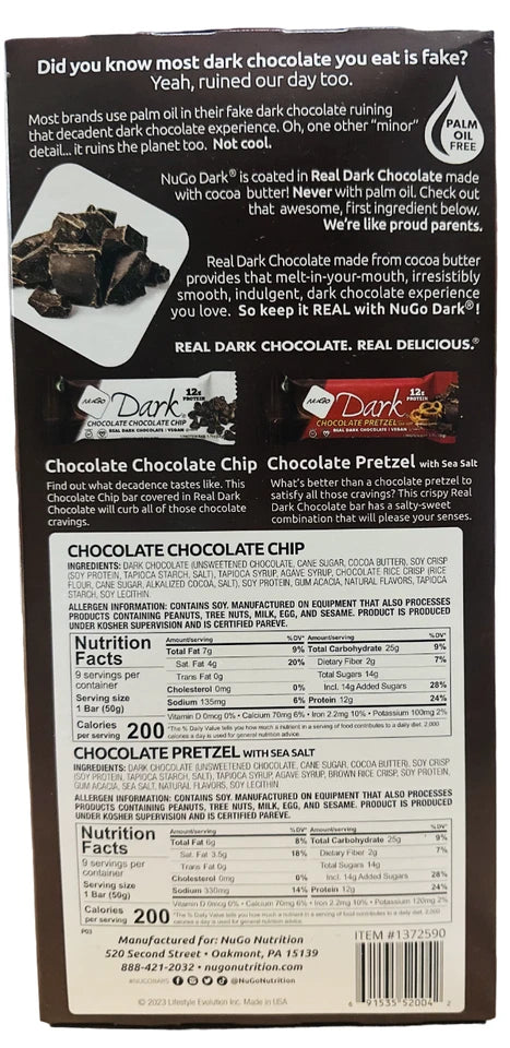 NuGo Dark Chocolate Gluten Free Protein Bar, Variety Pack (18 ct)